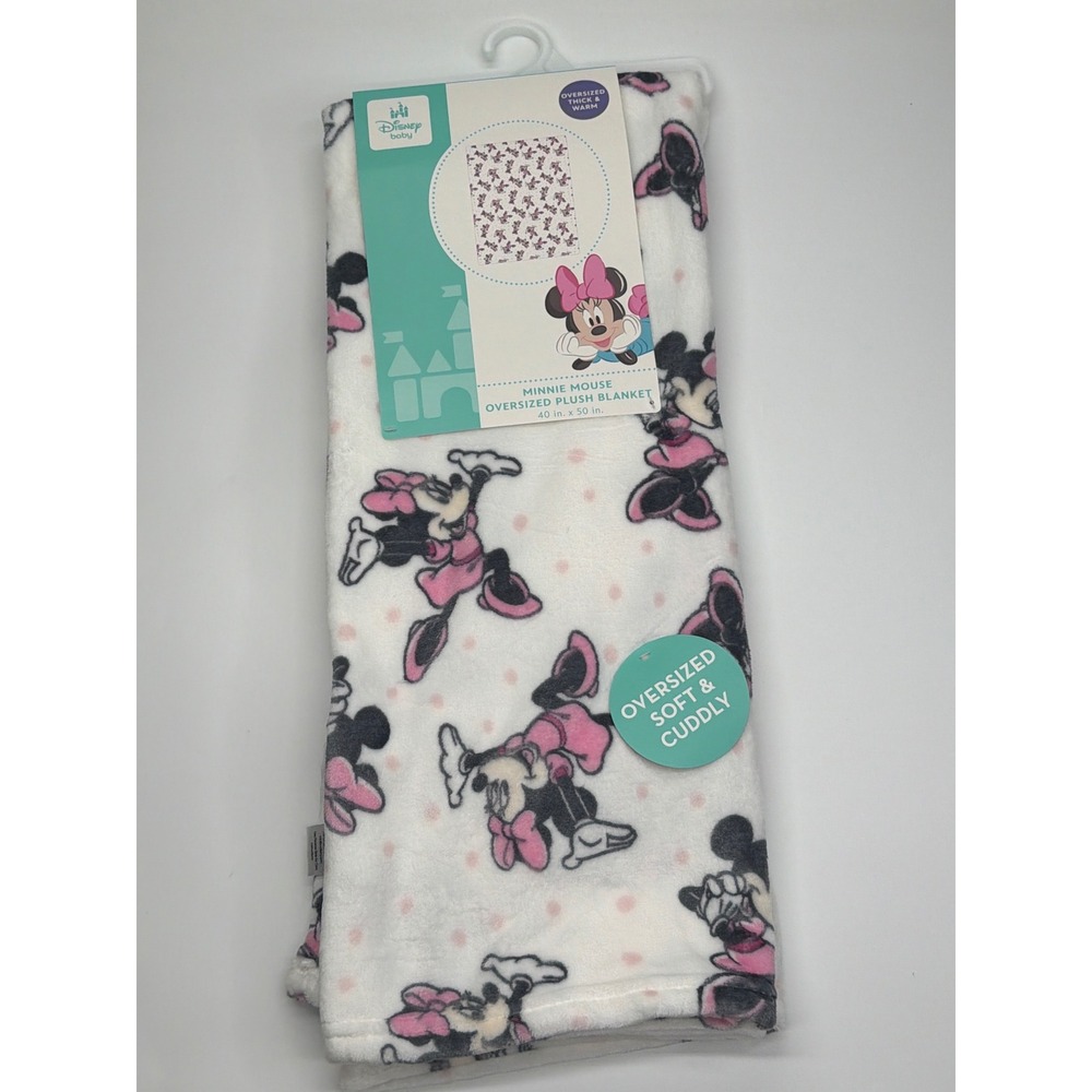 Disney Baby Minnie Mouse Oversized Plush Blanket 40x50 Pink White Polka Dot New